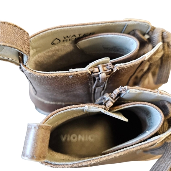 Vionic Lani Combat Boot GREIGE Womens Vintage Leather NEW - Picture 5 of 7